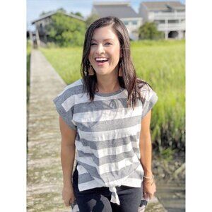 NWT Rethm Gray & White Stripe Tied Front Knot Hi-Lo Tunic Tee | Size Small